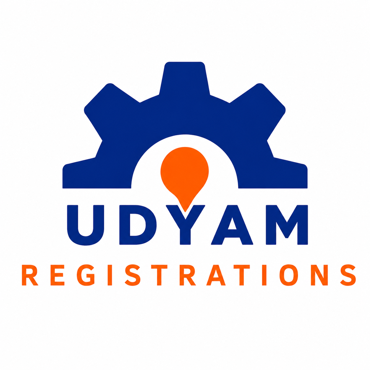 Corporate logo with blue gear and orange pin